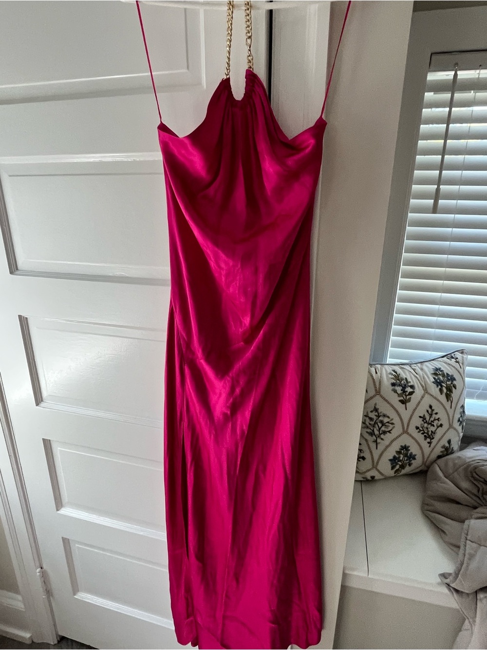 Astr Kazia Halter Maxi Dress in Fuchsia Satin - Picture 5 of 7